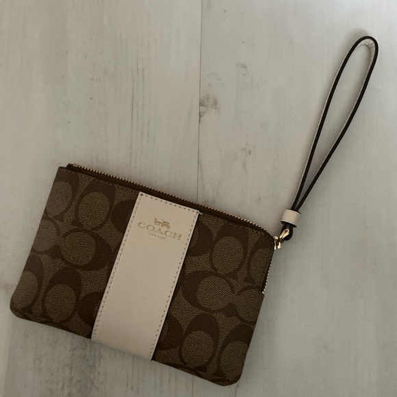 Coach Signature Brown and Cream Wristlet - Picture 5 of 8